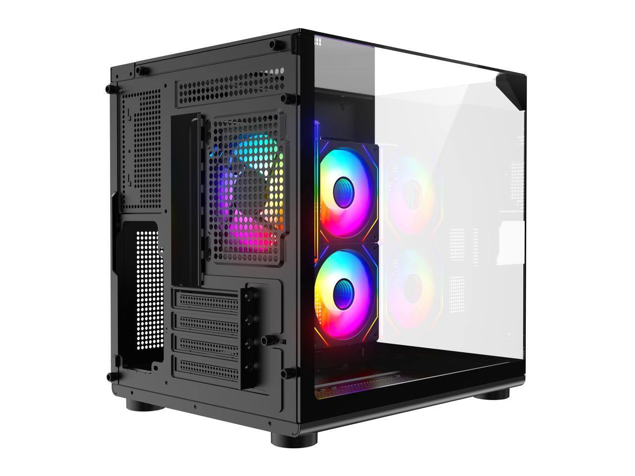 Alt View 7. DIYPC - DIYPC ARGB-DC100-BK Black Micro ATX Case w/ 3 ARGB PWM Fans - Black.