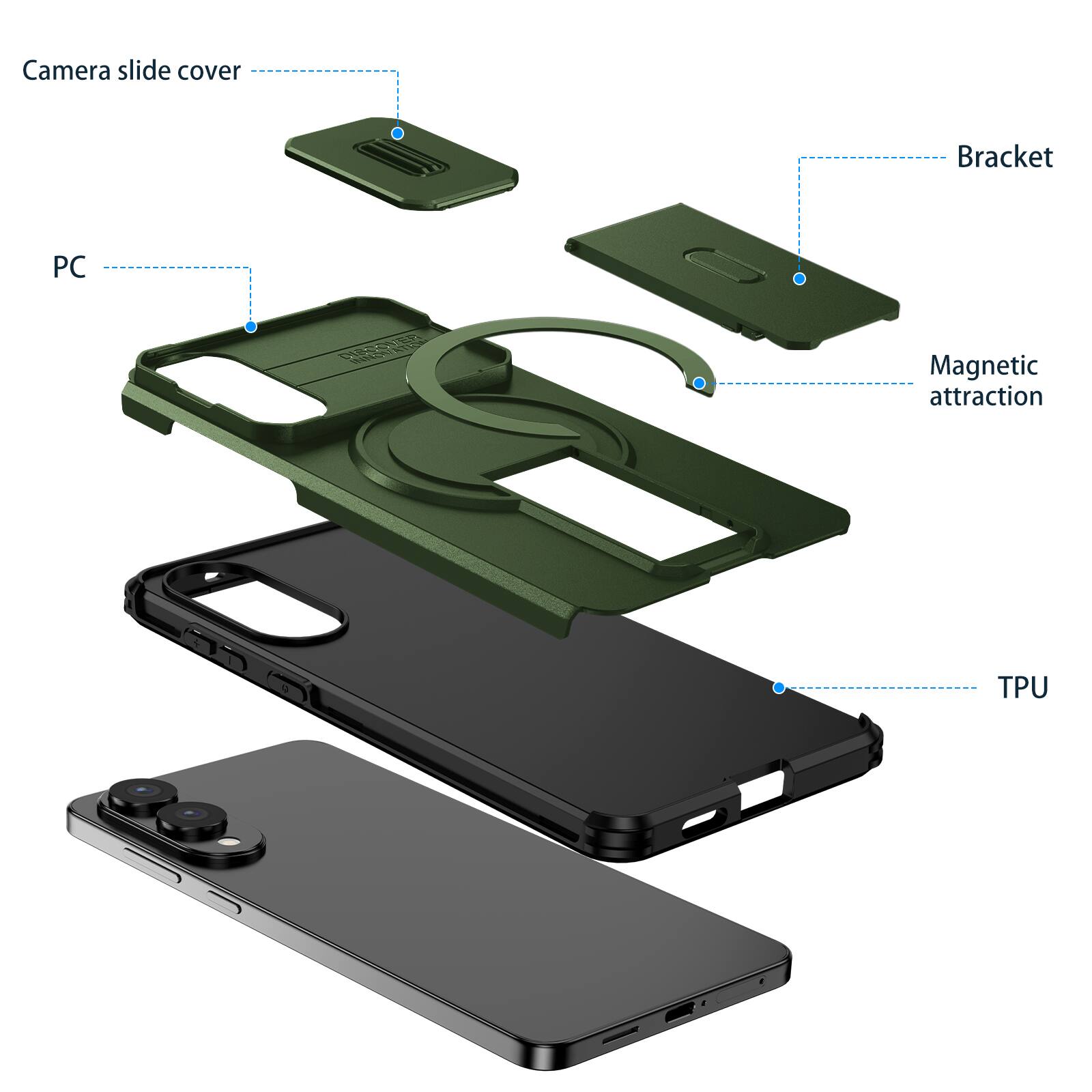 Camera slide cover  
Bracket  
PC  
Magnetic attraction  
TPU