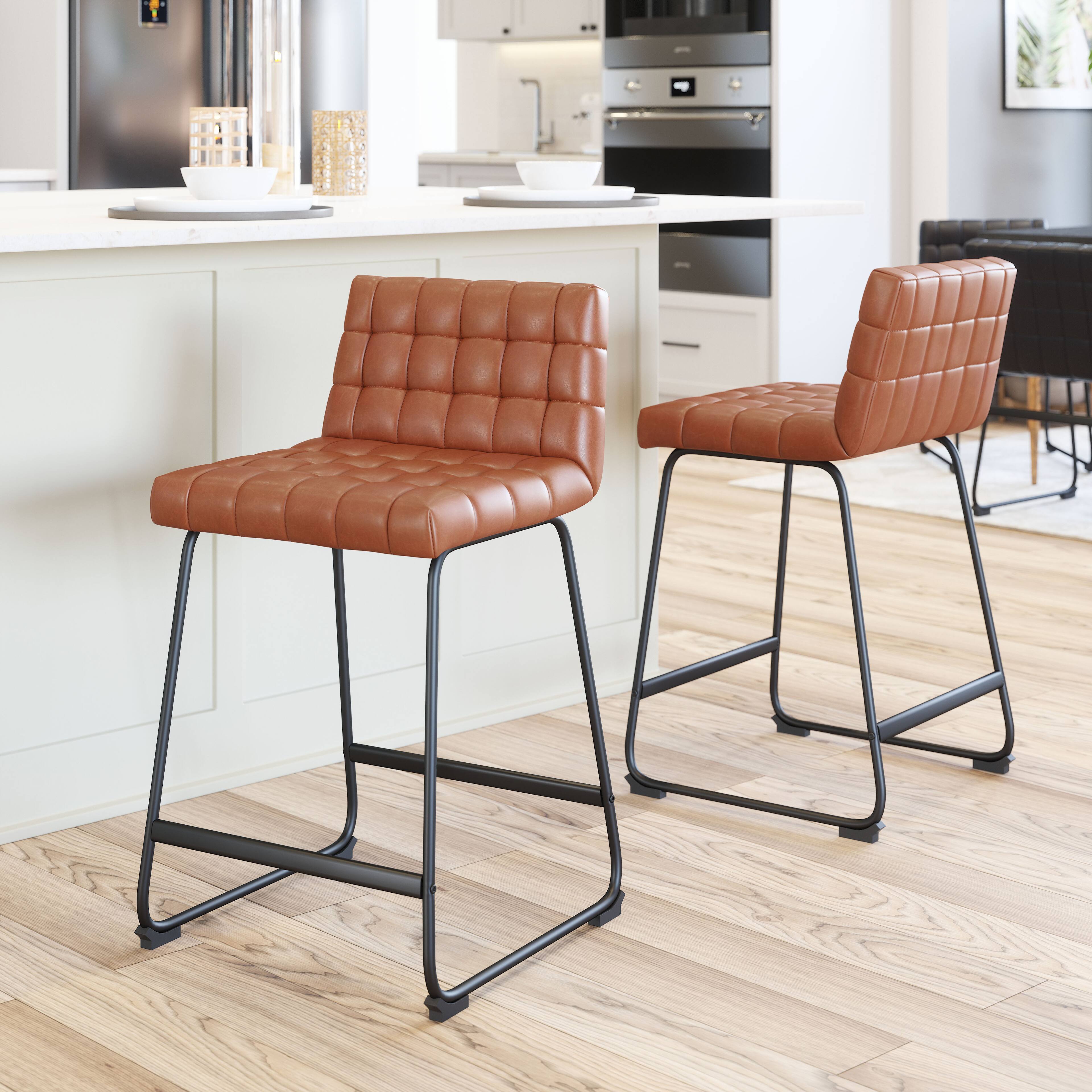Angle. Hivvago - Pago Counter Stool (Set of 2) Brown - Brown.