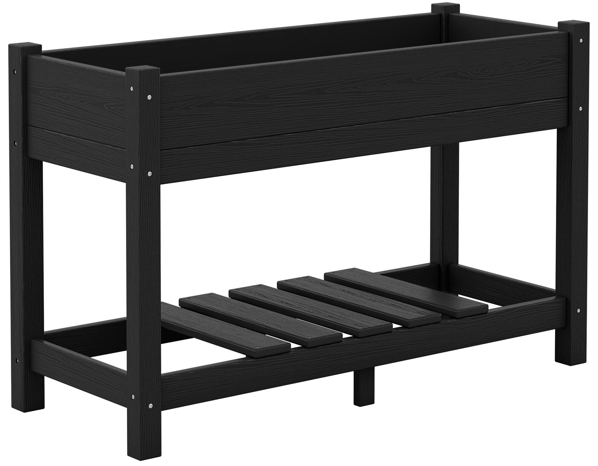 Alt View 4. SERWALL - SERWALL Raised Garden Bed with Legs-Black,HDPE Elevated Planter with Storage Shelf & Drainage Holes - black.