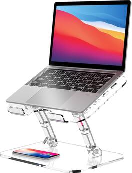 HongFei - Adjustable Foldable Laptop Stand, Portable Ergonomic Computer Stand for Laptop, Compatible with 10 to 15.6 Inches - Acrylic Clear