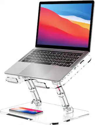 Front. HongFei - Adjustable Foldable Laptop Stand, Portable Ergonomic Computer Stand for Laptop, Compatible with 10 to 15.6 Inches - Acrylic Clear.