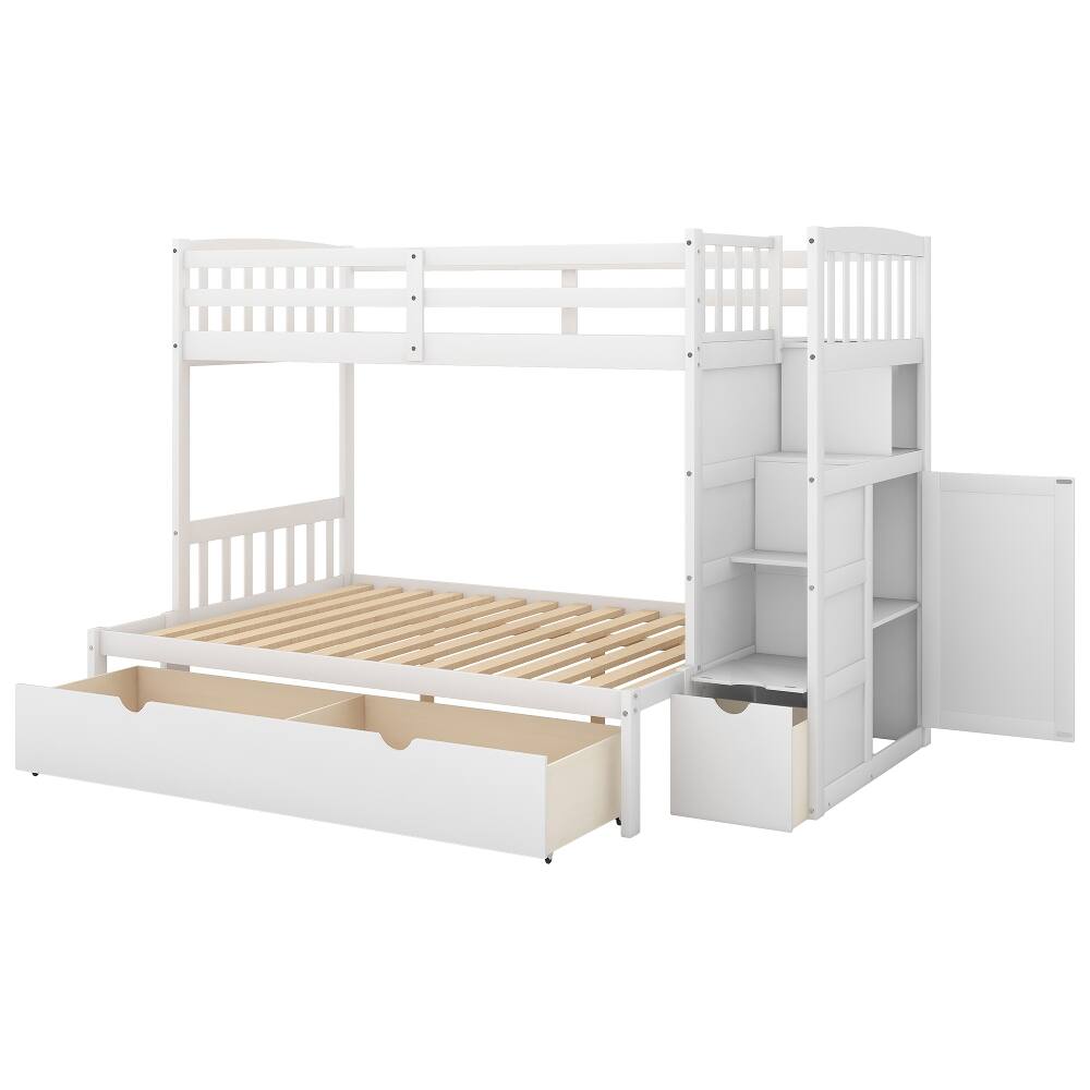 Back. Loheer - Loheer Twin over Full Bunk Bed with Stairs, White Convertible Bunk Bed with Storage Drawers - White.