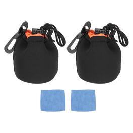 Unique Bargains - 2pcs Drawstring Lens Pouch, 3"x4" Soft Plush Neoprene Case for DSLR Photography Gear - Black
