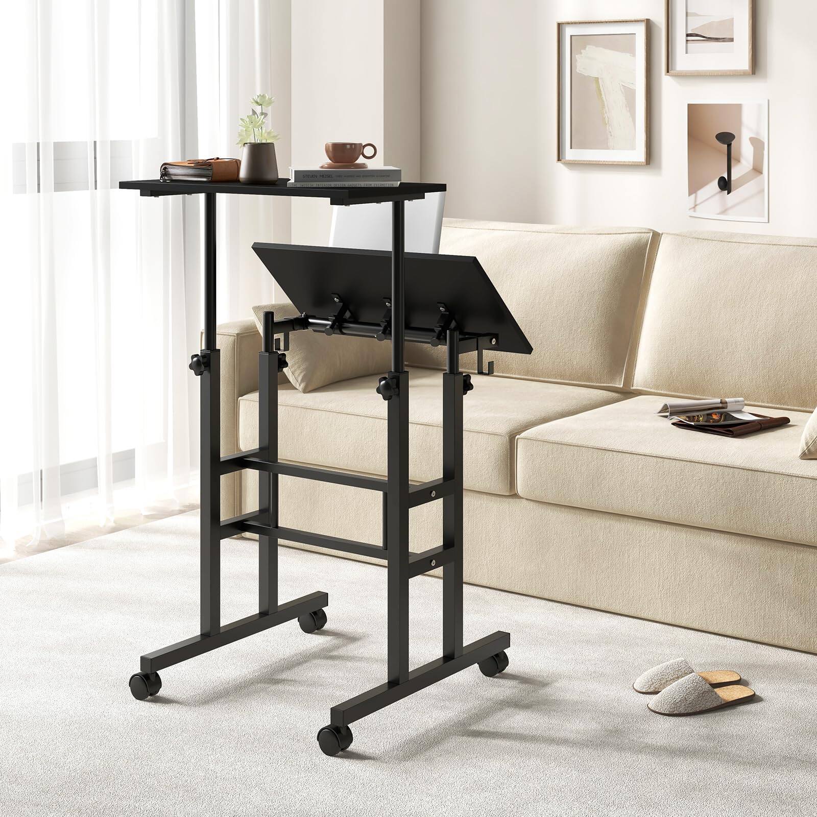 Alt View 1. Ecooso - Mobile Height-Adjustable Standing Desk with Wheels, Rolling Sit-Stand Workstation - Black.