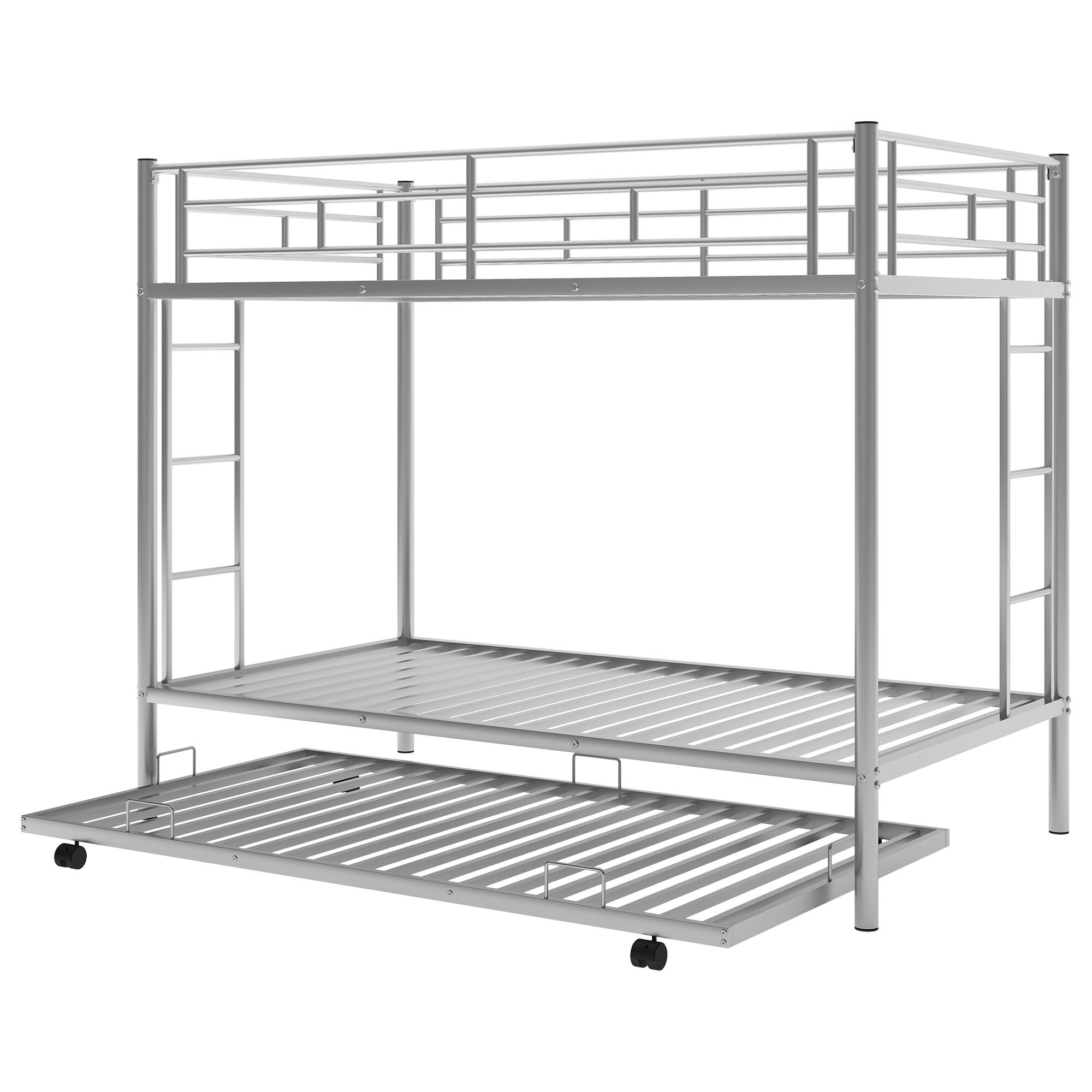 Alt View 2. GOODSILO - Twin over Twin Bunk Bed with Trundle - Silver.