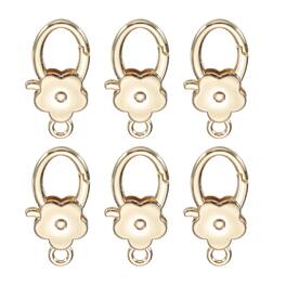 Unique Bargains - 6pcs Flower Lobster Claw Clasps Metal Snap Hook Keychain Clips for DIY Craft Bag Charm Accessory - Light Gold