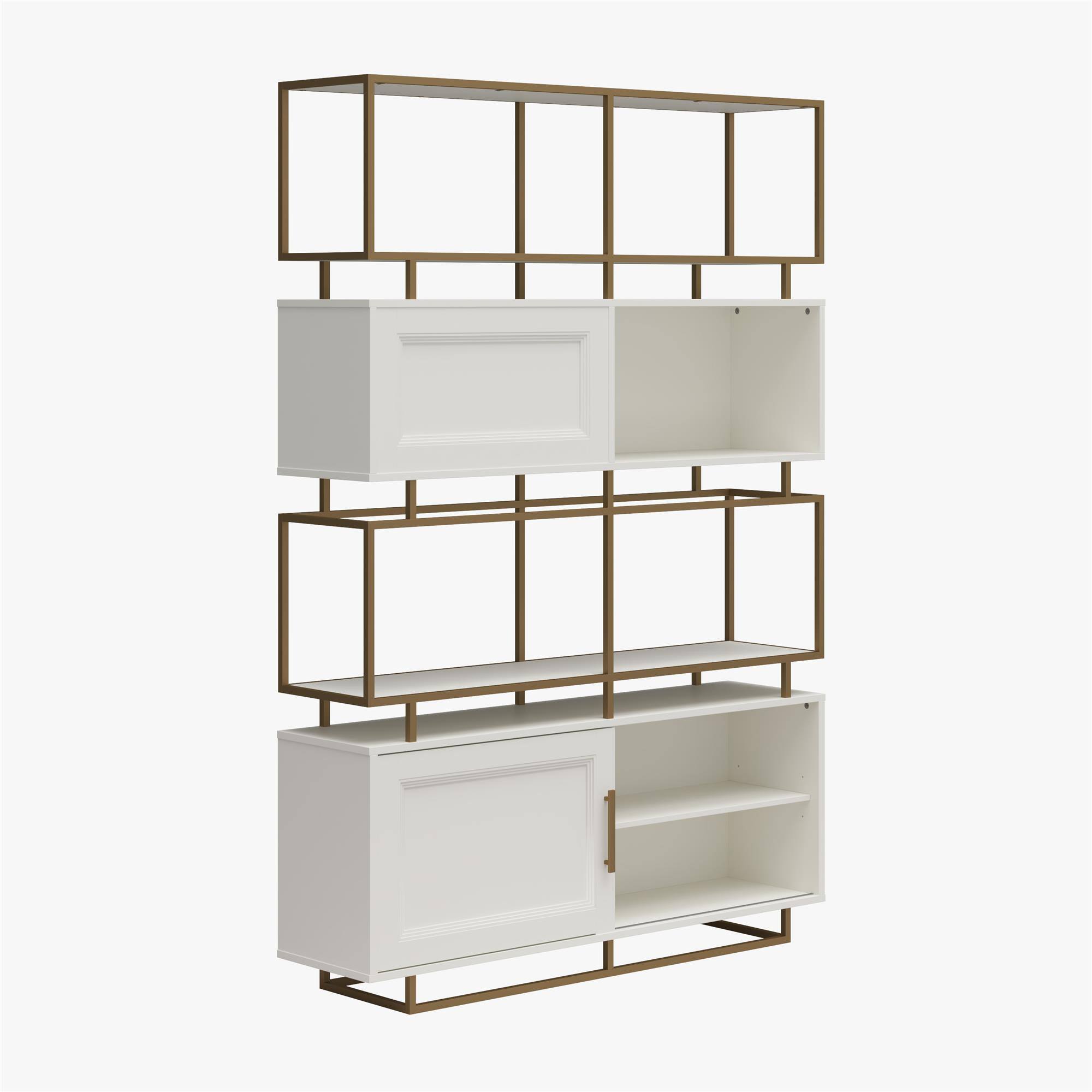 Alt View 1. Aukfa - Modern Bookcase Room Divider - White MDF & Gold Steel, Adjustable Shelves, 47.6"W x 70.3"H, Double-Sided Design - White.