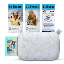 HP - Sprocket 2x3" Photo Printer Bundle, 75 Sheets, Bluetooth Portable Zink Mobile Printer - Luna Pearl