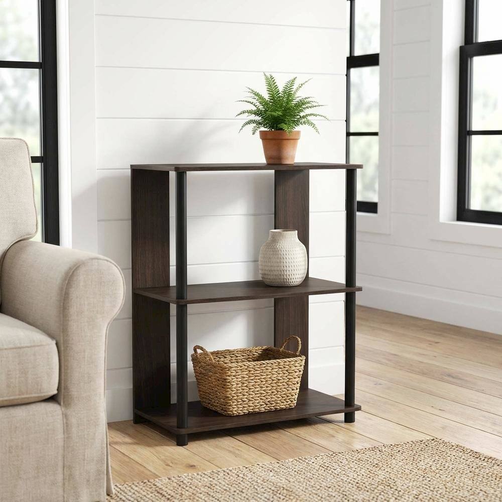 Angle. FurniFact - Walnut Bookcase with Spacious Shelving for Living Room and Office - WALNUT/BLACK.