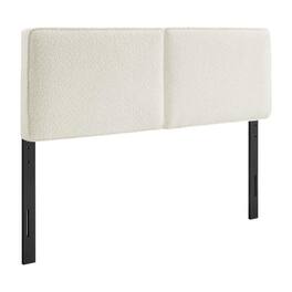 FurniFact - Boucle Fabric Queen Headboard in Neutral Tone, Plush Upholstery, Sturdy Frame - Beige