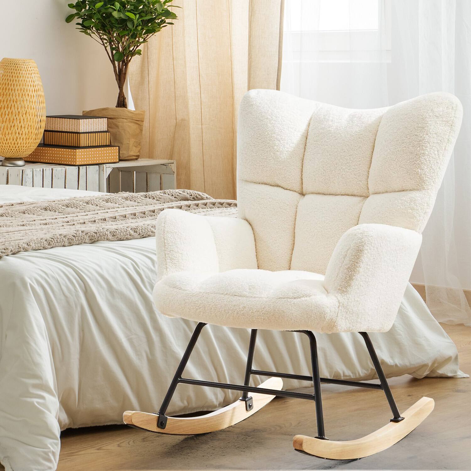 Alt View 3. IULULU - Rocking Chair, Ergonomic High Back, Comfy Seat with Side Support - Beige.