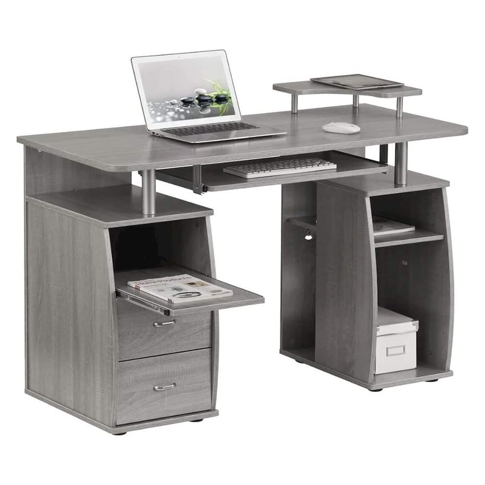 FurniFact - Office Desk with Storage, Writing Wood Desk with 2 Drawers - Gray
