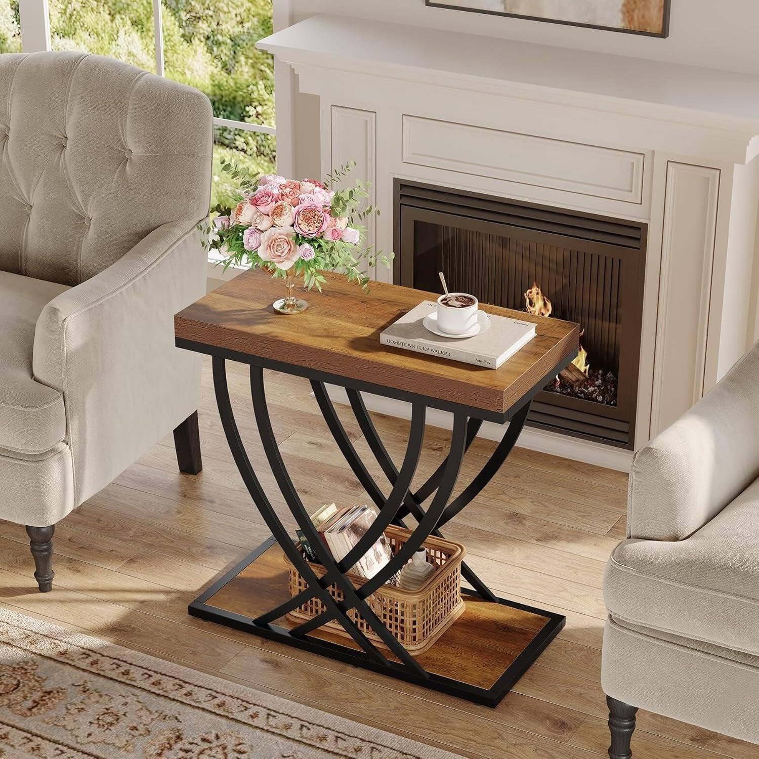 Tribesigns End Table with Engineered Wood Construction and Metal Frame ...