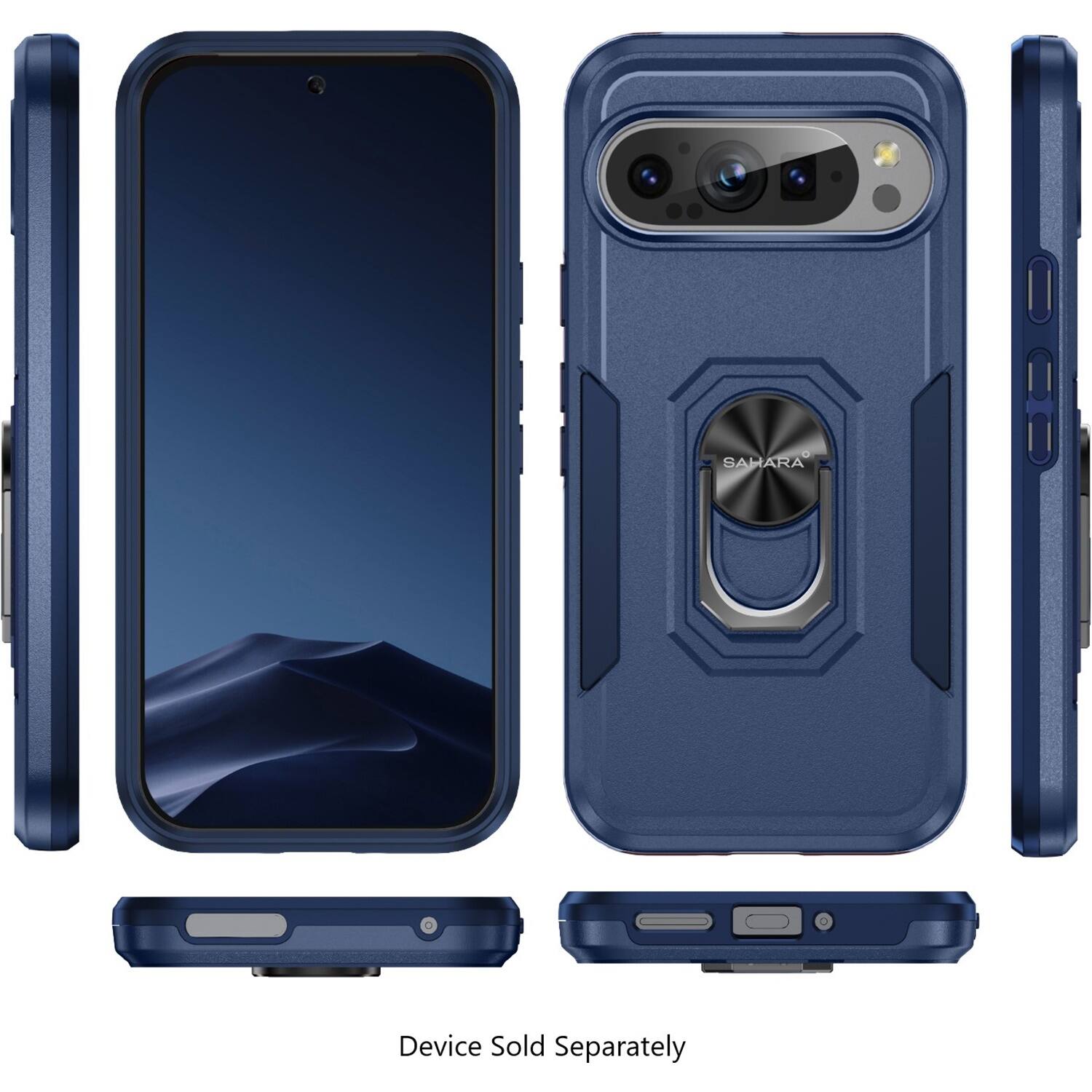 The image shows a blue case for an iPhone, with the text "Device Sold Separately" written below it. The case is designed to protect the phone from scratches and other damages.