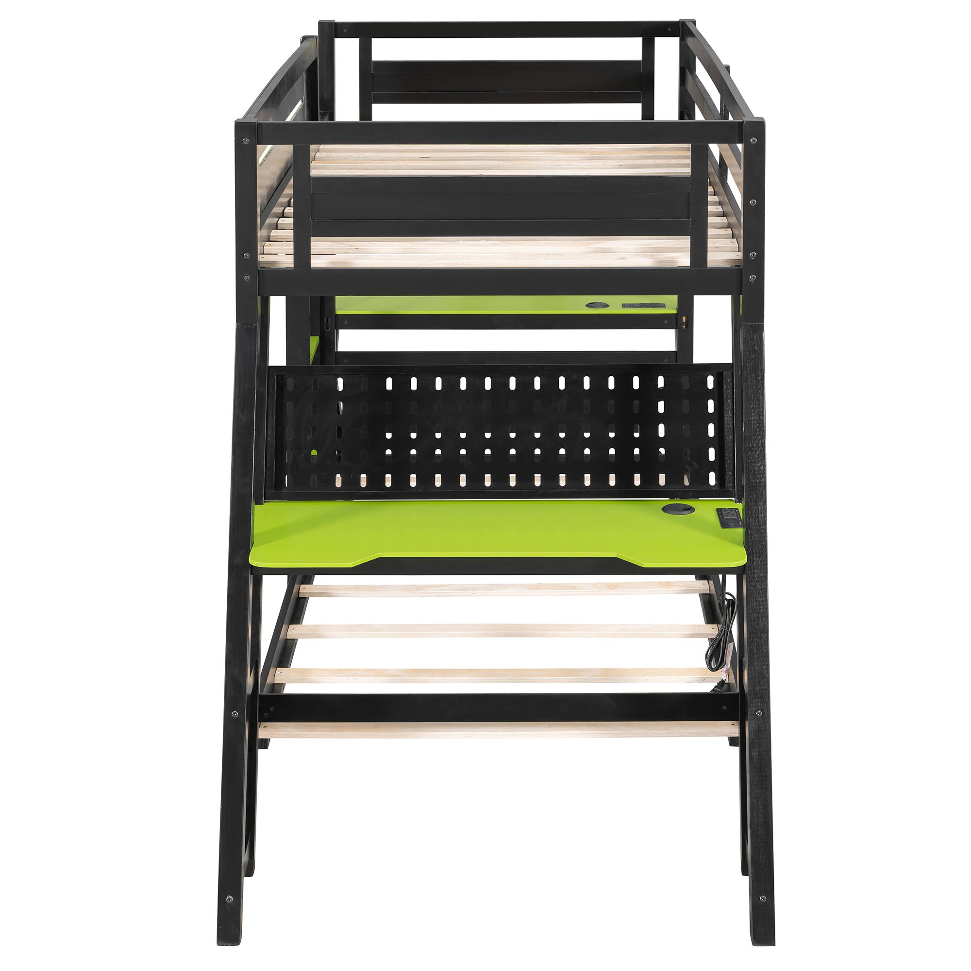 Alt View 2. Anysun - Twin Size Bunk Bed with Two Built-In Gaming Desks, USB Desktop Ports & Pegboard Organizer, Gaming Bunk Frame for Gamer - Green.