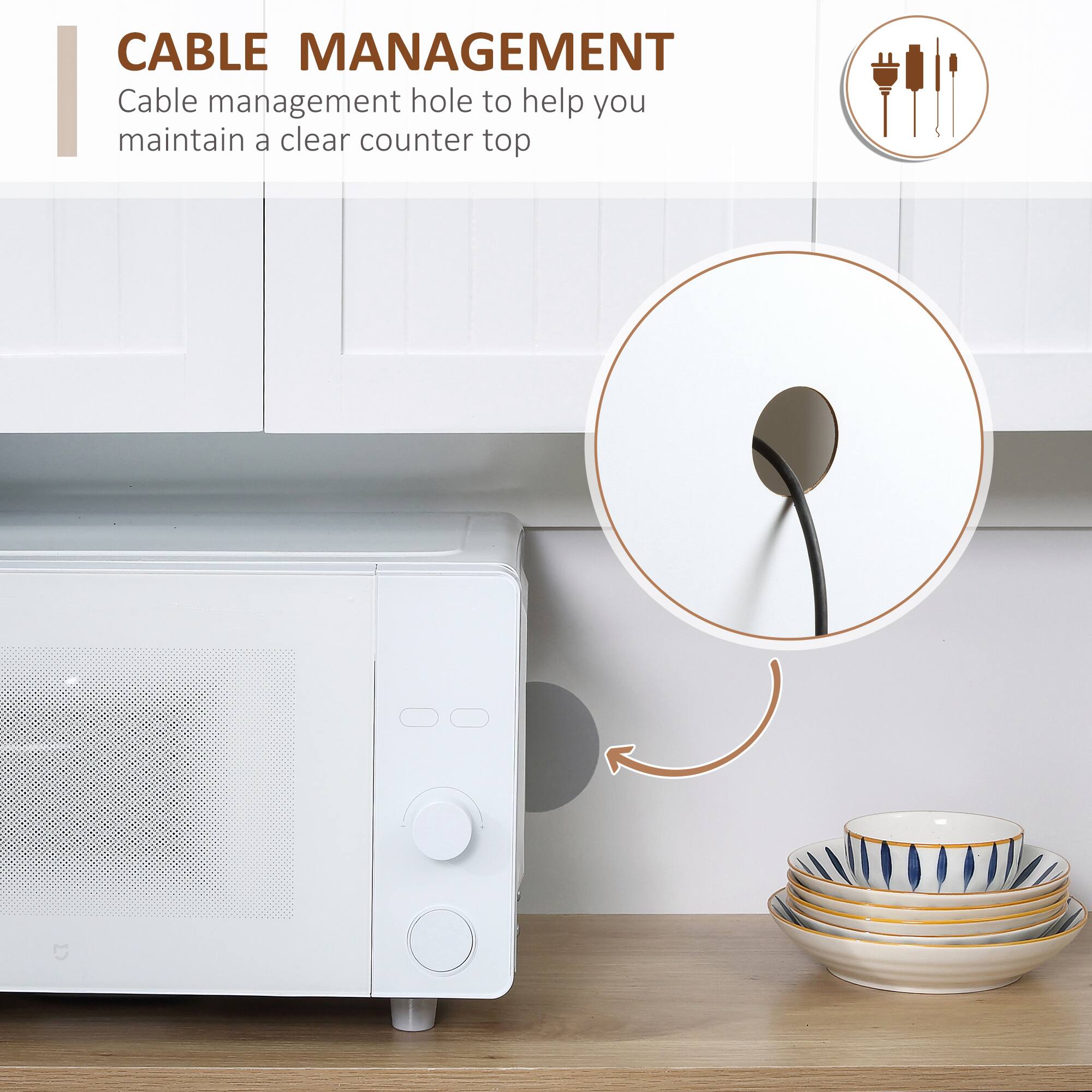 CABLE MANAGEMENT | Cable management hole to help you maintain a clear counter top