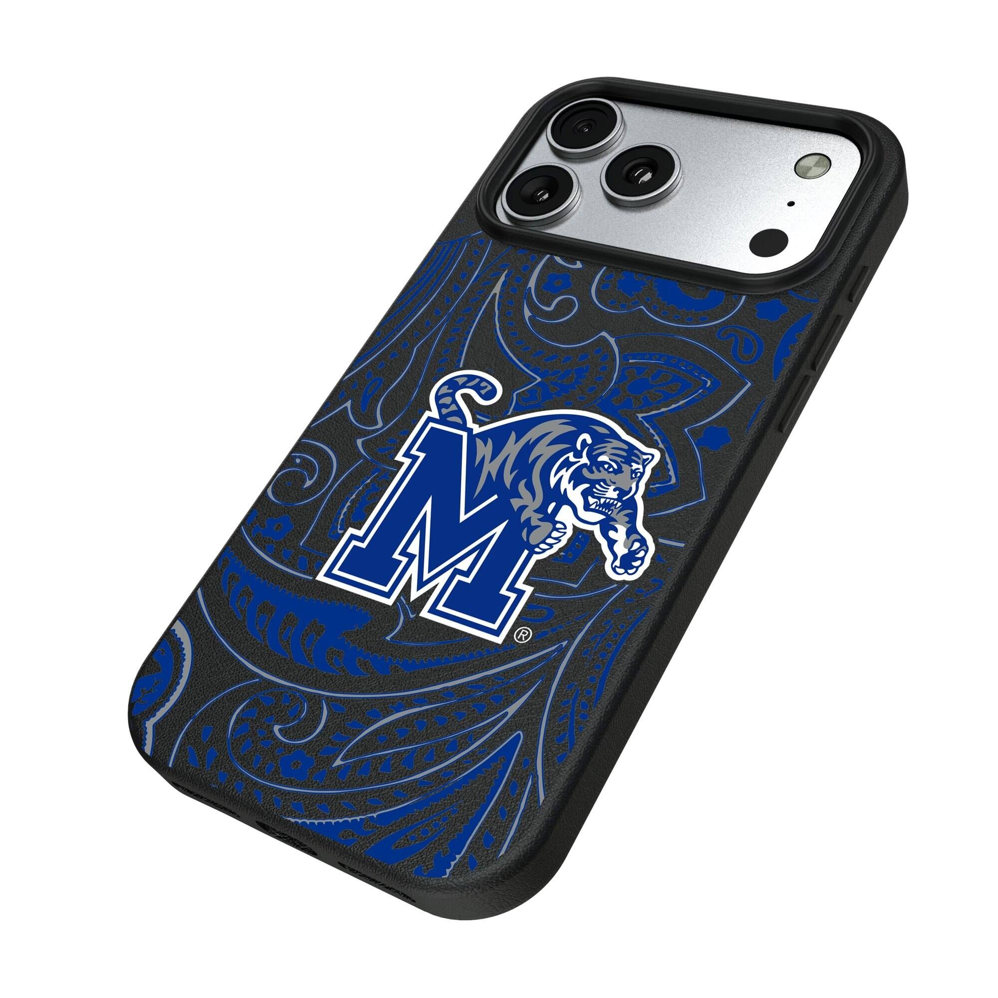 Alt View 1. Keyscaper - Memphis Tigers Paisley iPhone Magnetic Bump Case - 16 Plus - Black.