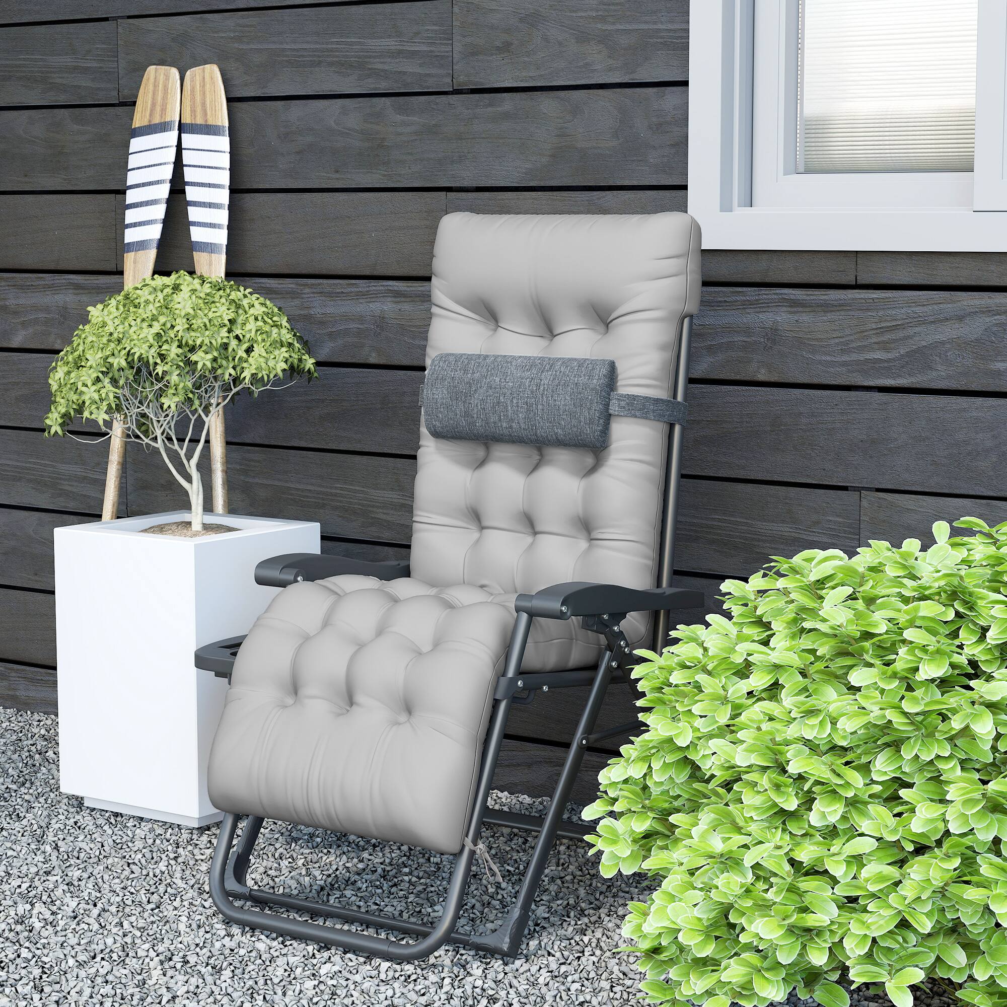 Alt View 8. Outsunny - Zero Gravity Chair, Folding Reclining Lounge Chair with Padded Cushion, Side Tray for Indoor and Outdoor - Gray.