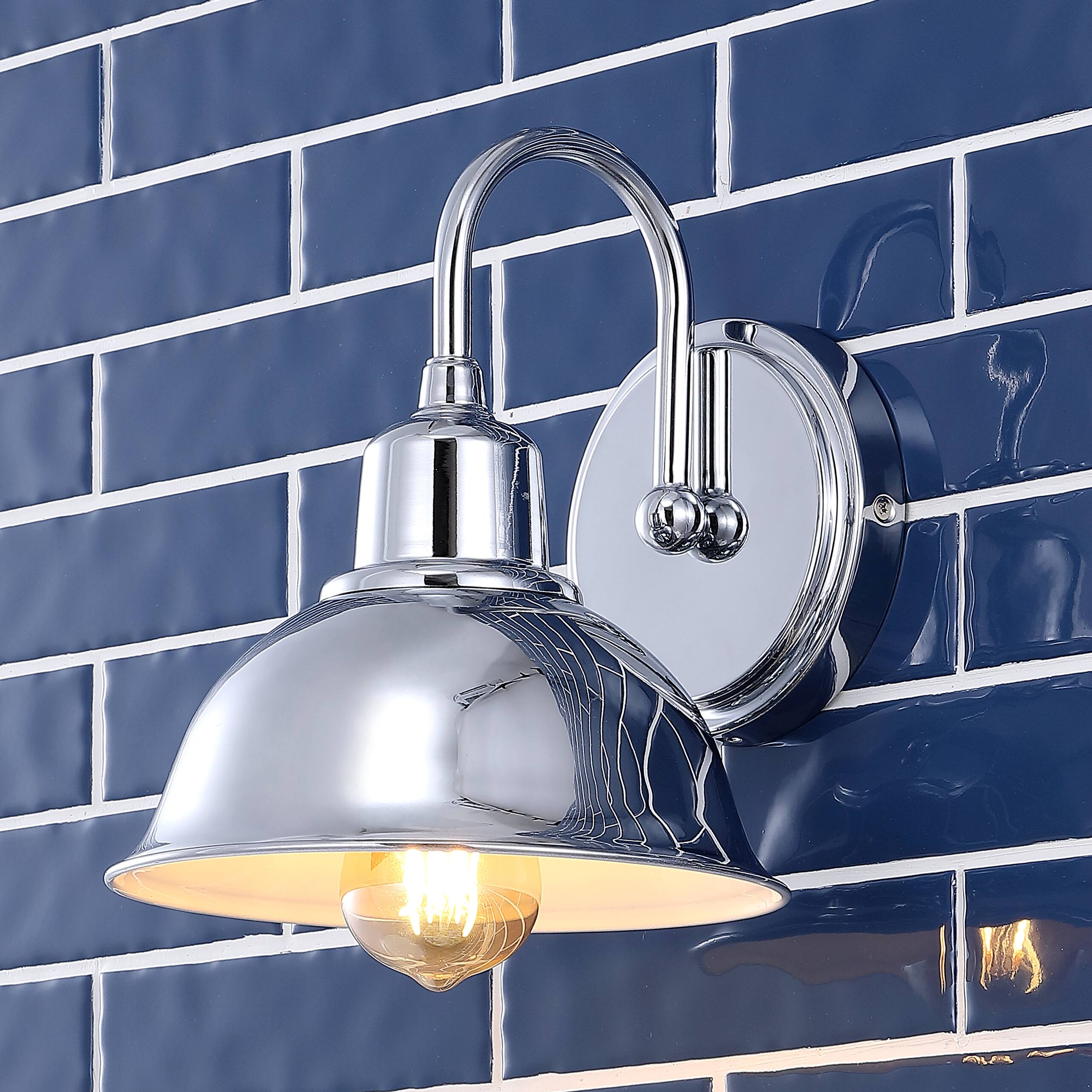 Alt View 1. Jonathan Y - Frisco 8" 1-Light Farmhouse Industrial Iron LED Vanity, Chrome - Chrome.