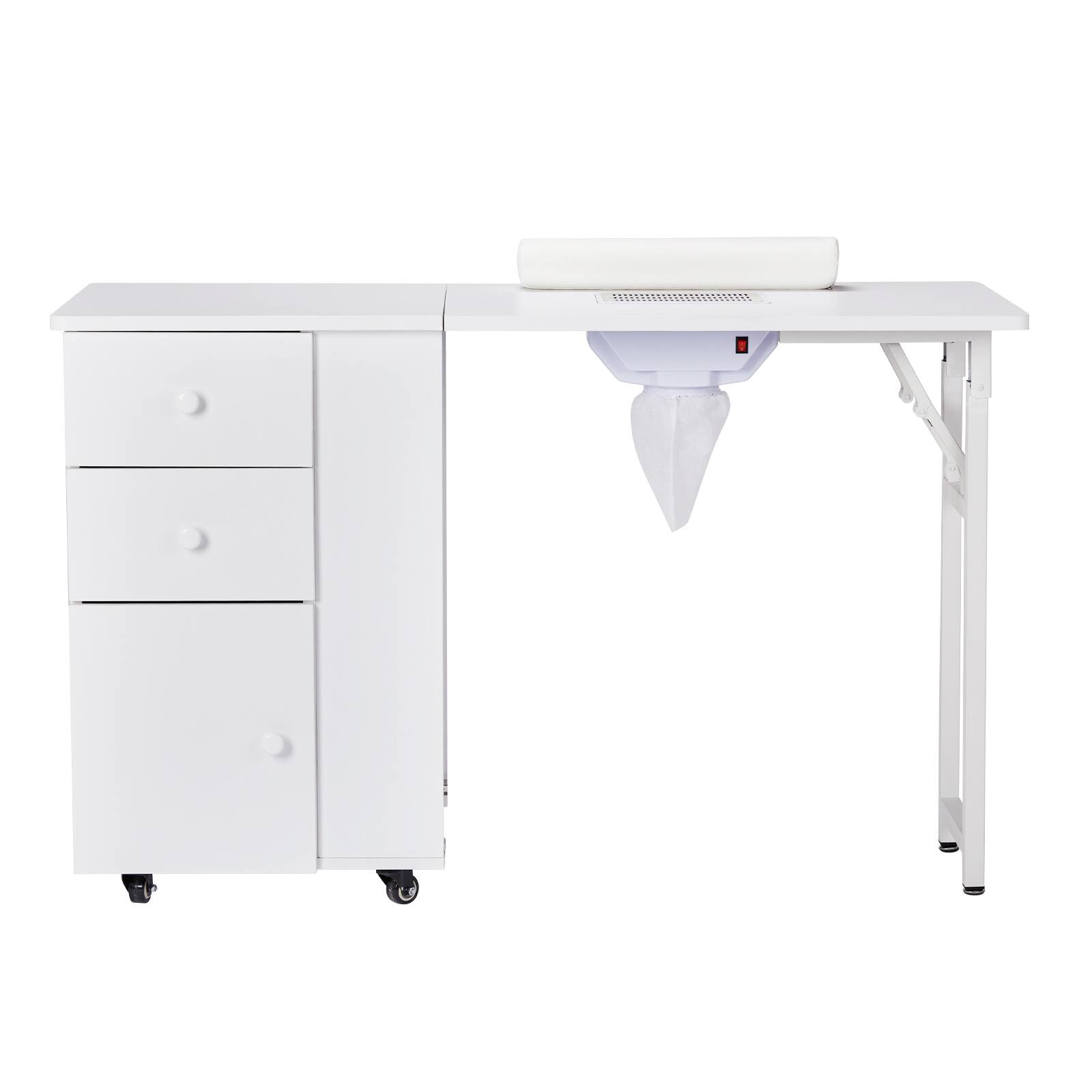 Angle. Winado - Foldable Manicure Table Nail Table Nail Desk Station with Electric Dust Collector & Drawers & Bottom Cabinet for Beauty - White.