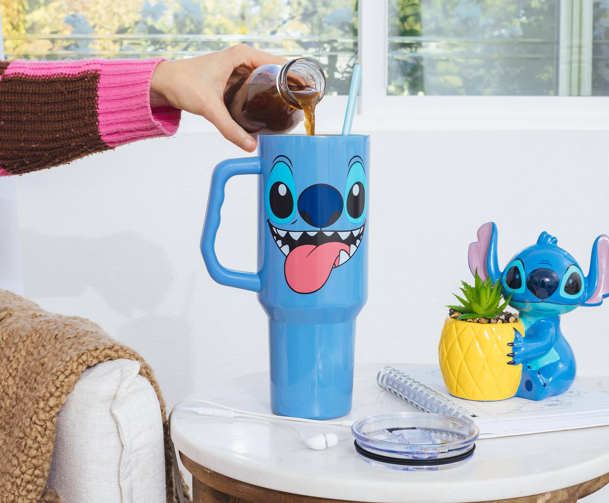 Alt View 4. Silver Buffalo - Disney Lilo & Stitch Face Stainless Steel Tumbler With Handle | Holds 40 Ounces - Blue.