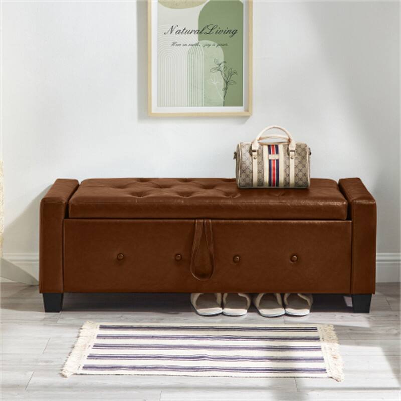 Alt View 6. HTUTWOO - Storage Ottoman Bench for Bedroom Living Room Hallway - 48" Upholstered Tufted Faux Leather PU Ottoman with Storage - Brown.