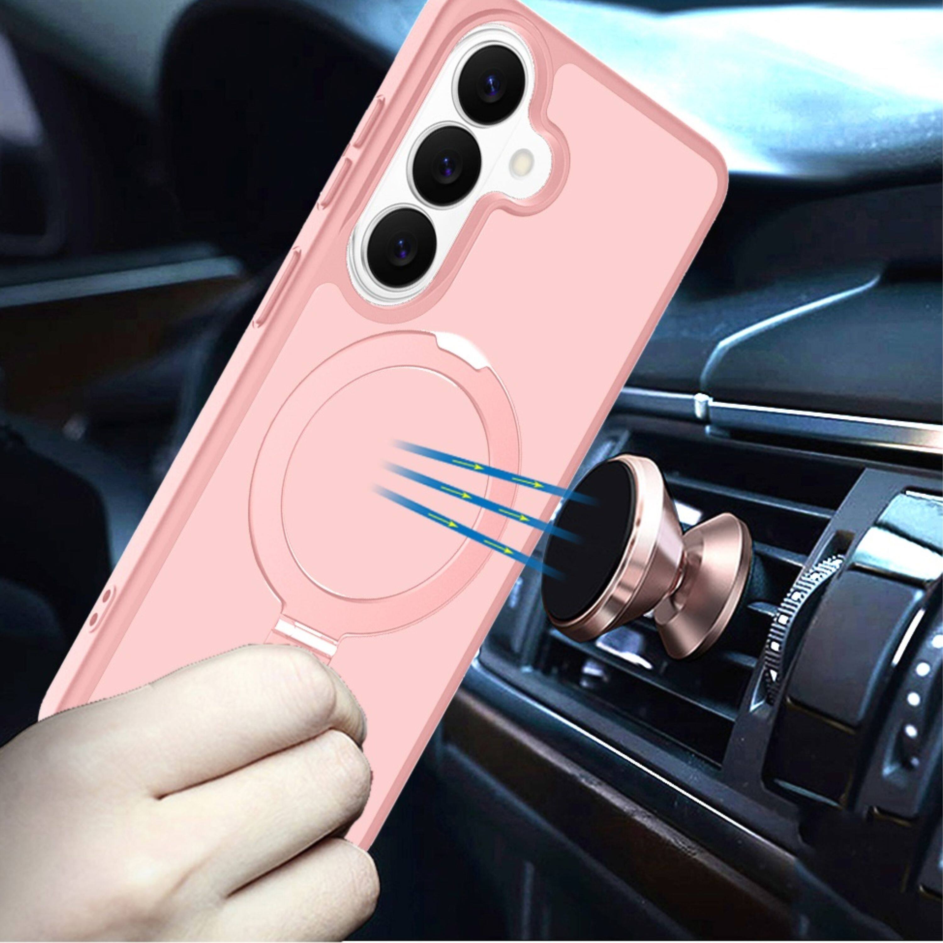 Left. Kitcheniva - Metal Circle Ring Stand Rugged Cover Plus Tempered Glass For Samsung S26 FE Light Pink - Light Pink.