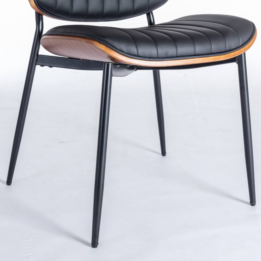 Alt View 9. Loheer - Loheer Mid Century Modern Dining Chairs Set of 2 Walnut Bentwood Black Faux Leather - Black.