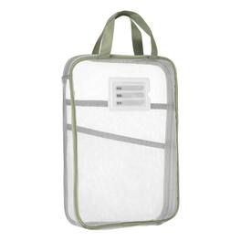 Unique Bargains - Mesh Zipper Pouch 12.4x9.3 Inch Transparent Multi-layer A4 File Organizer with Handle and Support Rod for Home - Green