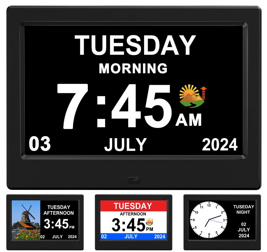 Dazzed Corner - Alarm Clock with Day and Date,Auto Dimmable Display 15 Alarm Options - Black