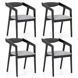 Gymax - 4 PCS Wooden Dining Chair w/ Rubber Wood Frame Armrests Padded Cushion - Black/Gray
