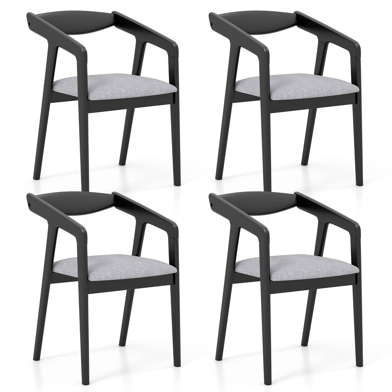 Front. Gymax - Gymax 4 PCS Wooden Dining Chair w/ Rubber Wood Frame Armrests Padded Cushion - Black, Gray.