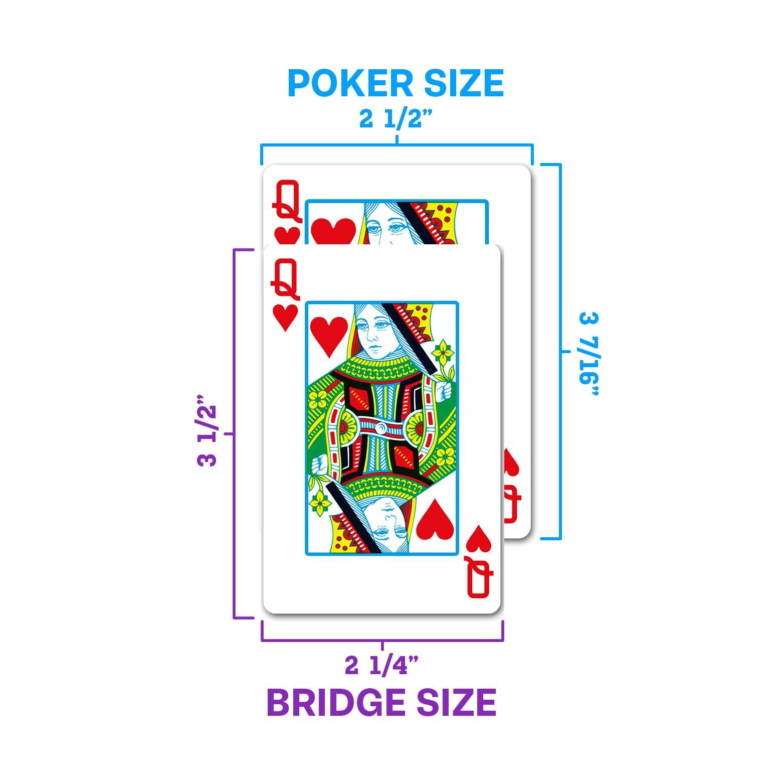 POKER SIZE  
2 1/2" x 3 1/2"  

BRIDGE SIZE  
2 1/4" x 3 7/16"