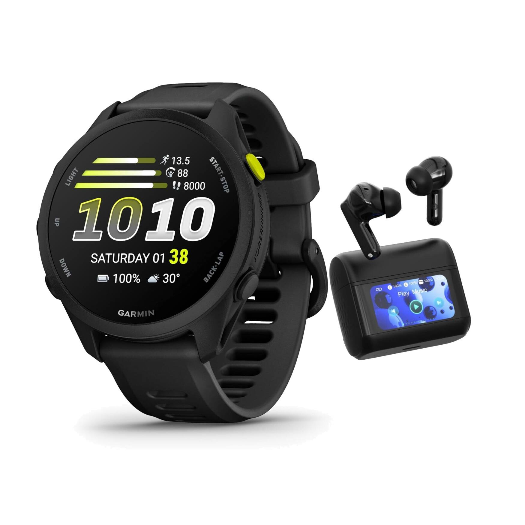 13.5 LIGHT 88 START 8000 STOP UP 1010 SATURDAY 01 38 DOWN 100% 30 BACK-LAP GARMIN

100% 100% o 100% Play Music