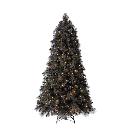 Front. Home Heritage - Home Heritage Snowdrift 6.5 Ft Pre-Lit Artificial Christmas Holiday Tree, Black - Black.