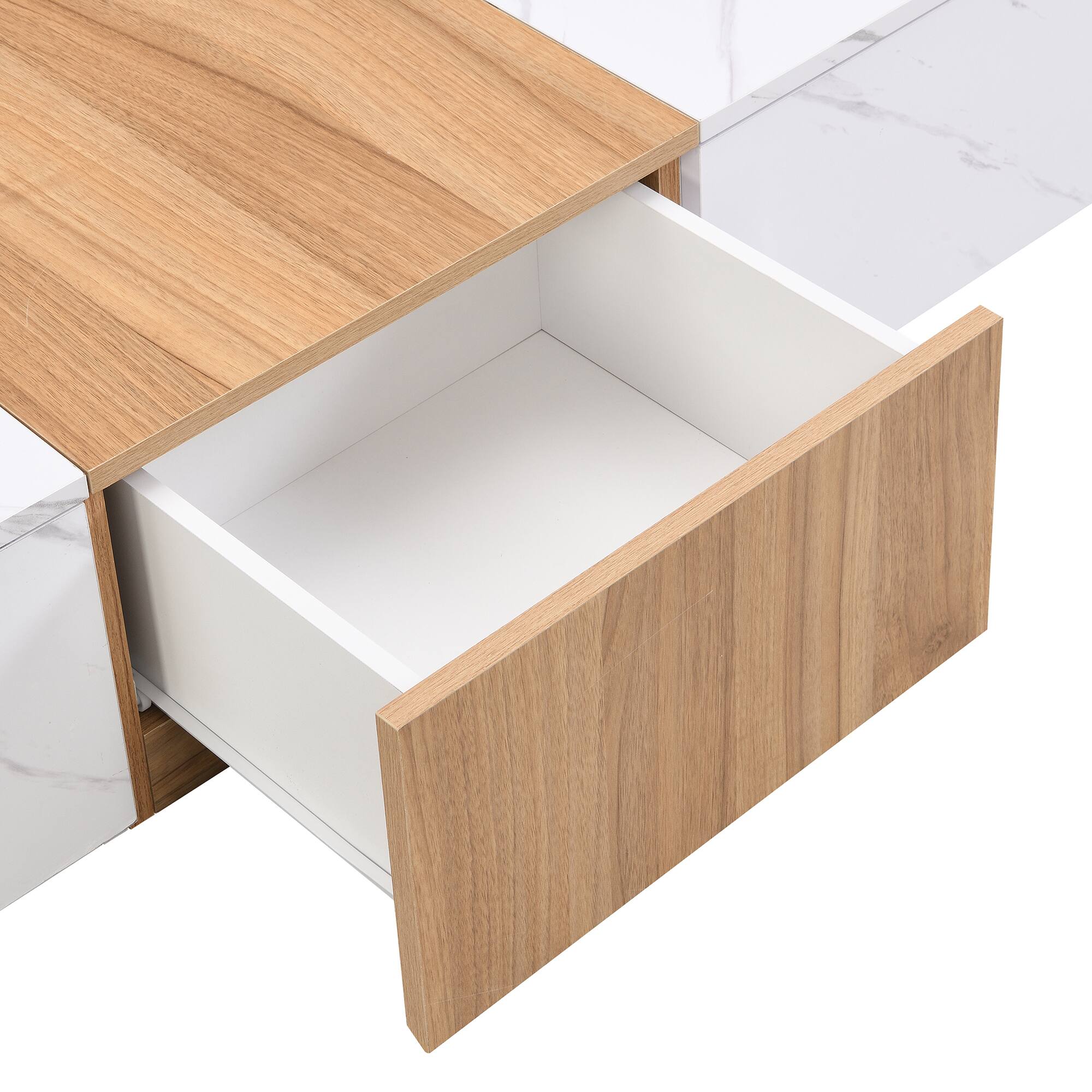 Alt View 5. Spaco - Spaco Faux Marble TV Stand for 88" TVs, Walnut Wood Grain, 4 Storage Drawers, Modern Combination for Living Room - White.