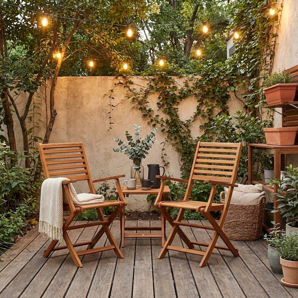 Alt View 2. Outdoor Escape - Wooden Patio Chair Set of 2 - Brown.