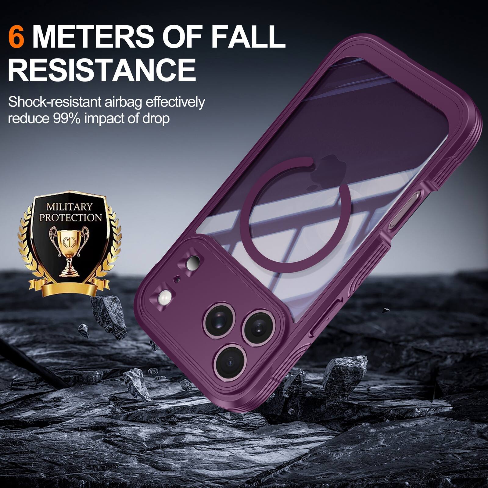 6 METERS OF FALL RESISTANCE  
Shock-resistant airbag effectively reduce 99% impact of drop  
MILITARY PROTECTION