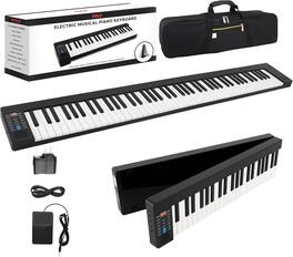 Pyle - Electric Piano Keyboard – Foldable 88-Key Musical Keyboard with 129 Tones, Bluetooth MIDI, & Stereo Speakers