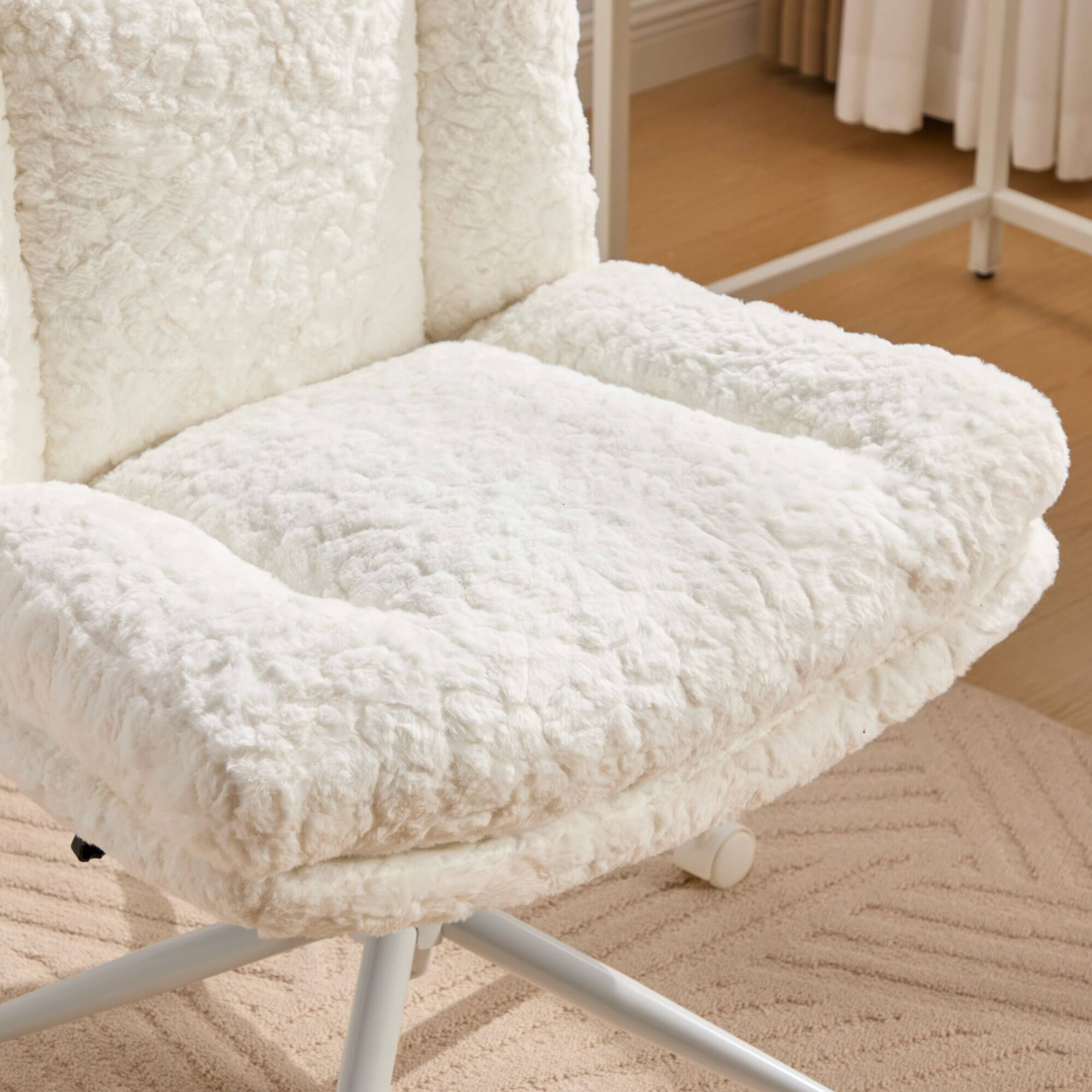 Alt View 8. GOODSILO - Extra Wide Plush Faux Fur Office Chair with Adjustable Height and 360-Degree Swivel for Home Workspace - Cream.