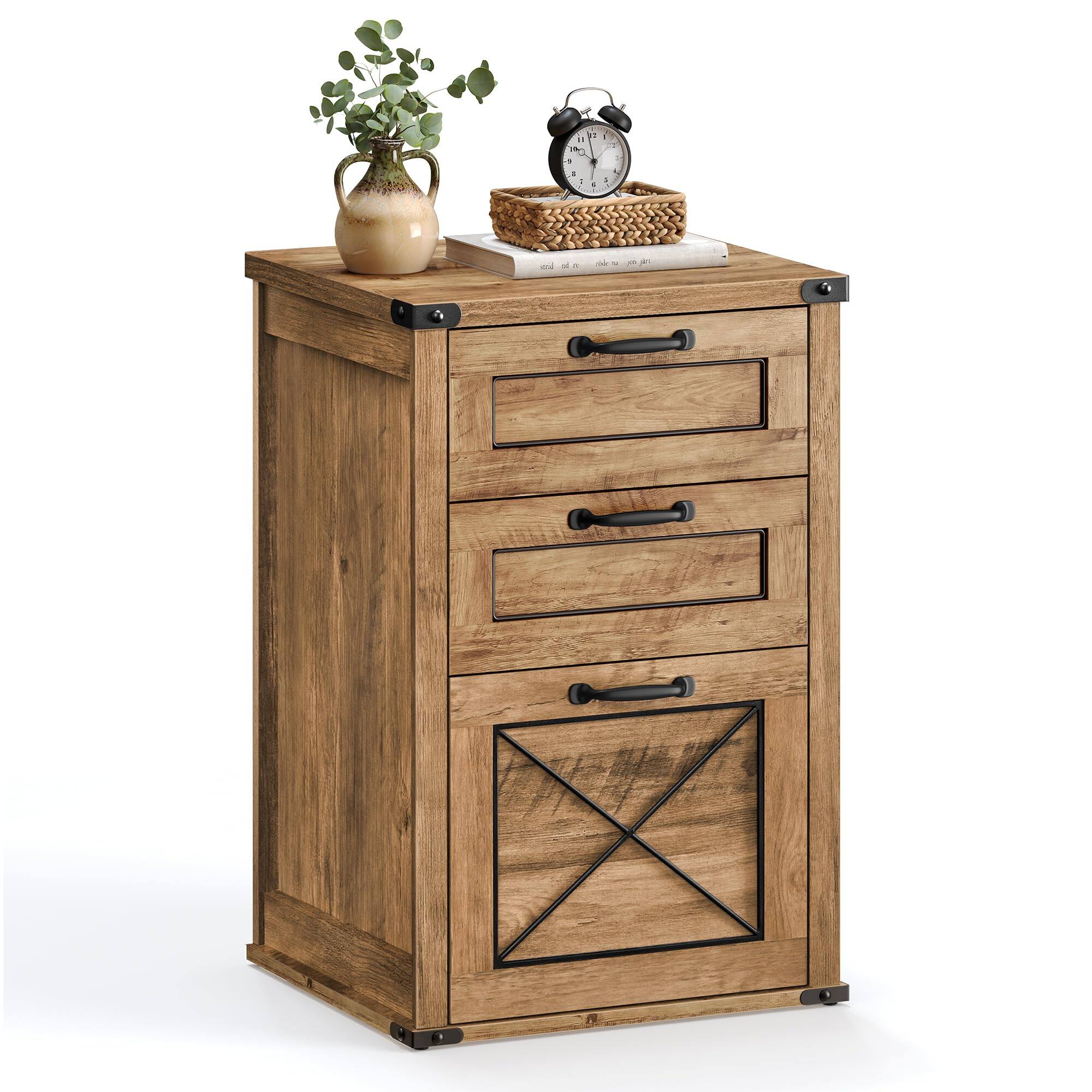 Front. Earthley Blooms - File Cabinet Filing Printer Stand Fit Letter Size Hanging Folders Farmhouse Style Home Office Honey Uofc054t41.