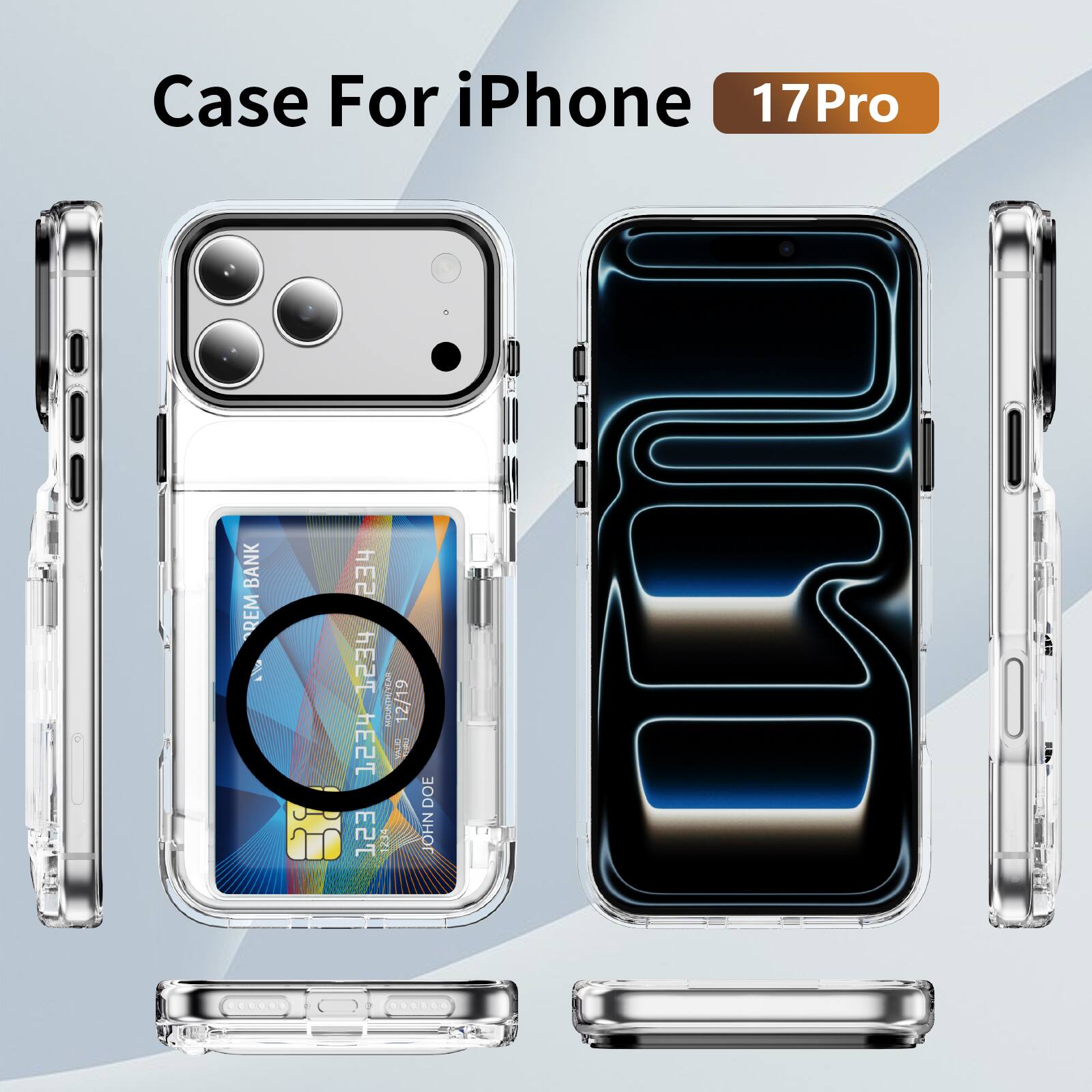 Case For iPhone 17Pro  
BANK REM  
hE2 hE2T  
MONTH/VEA 12/19  
hE2T VALID  
i E2T 12:34  
DOE JOHN