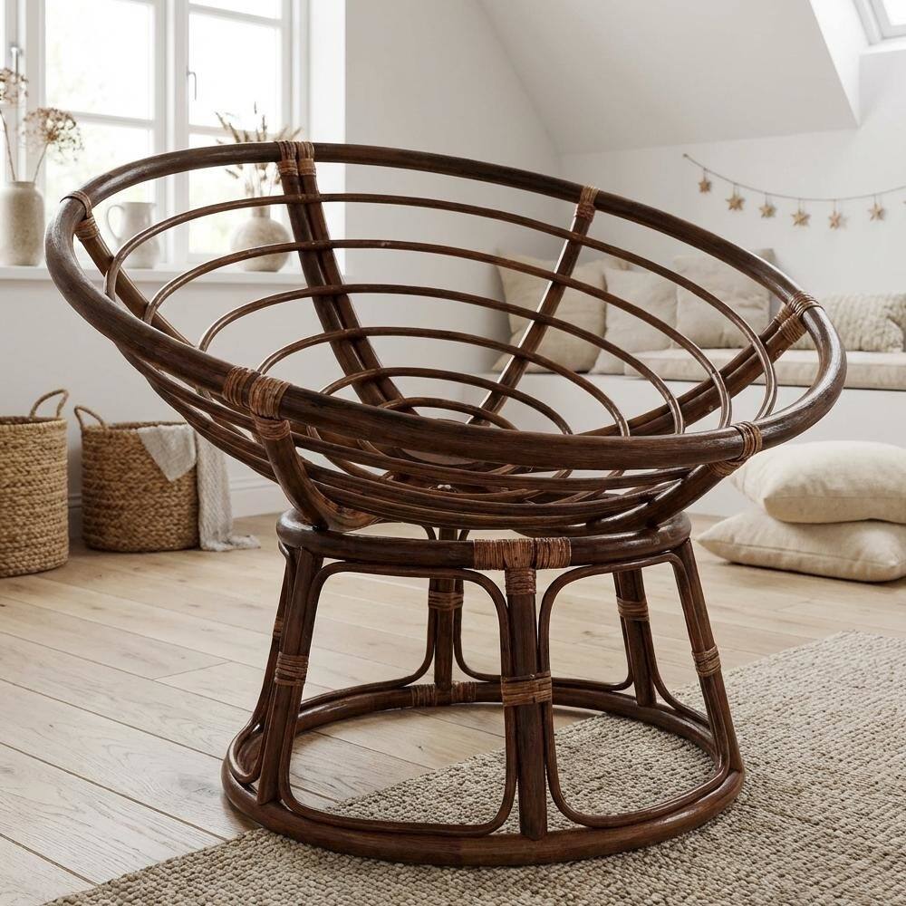 Left. International Caravan - 42-inch Rattan Papasan Chair Frame Only - Stain.