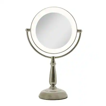 Front. Zadro - LED Lighted Makeup Mirror with Touch Control and Magnification Options 5X, 10X, 12X - Polished Nickel.