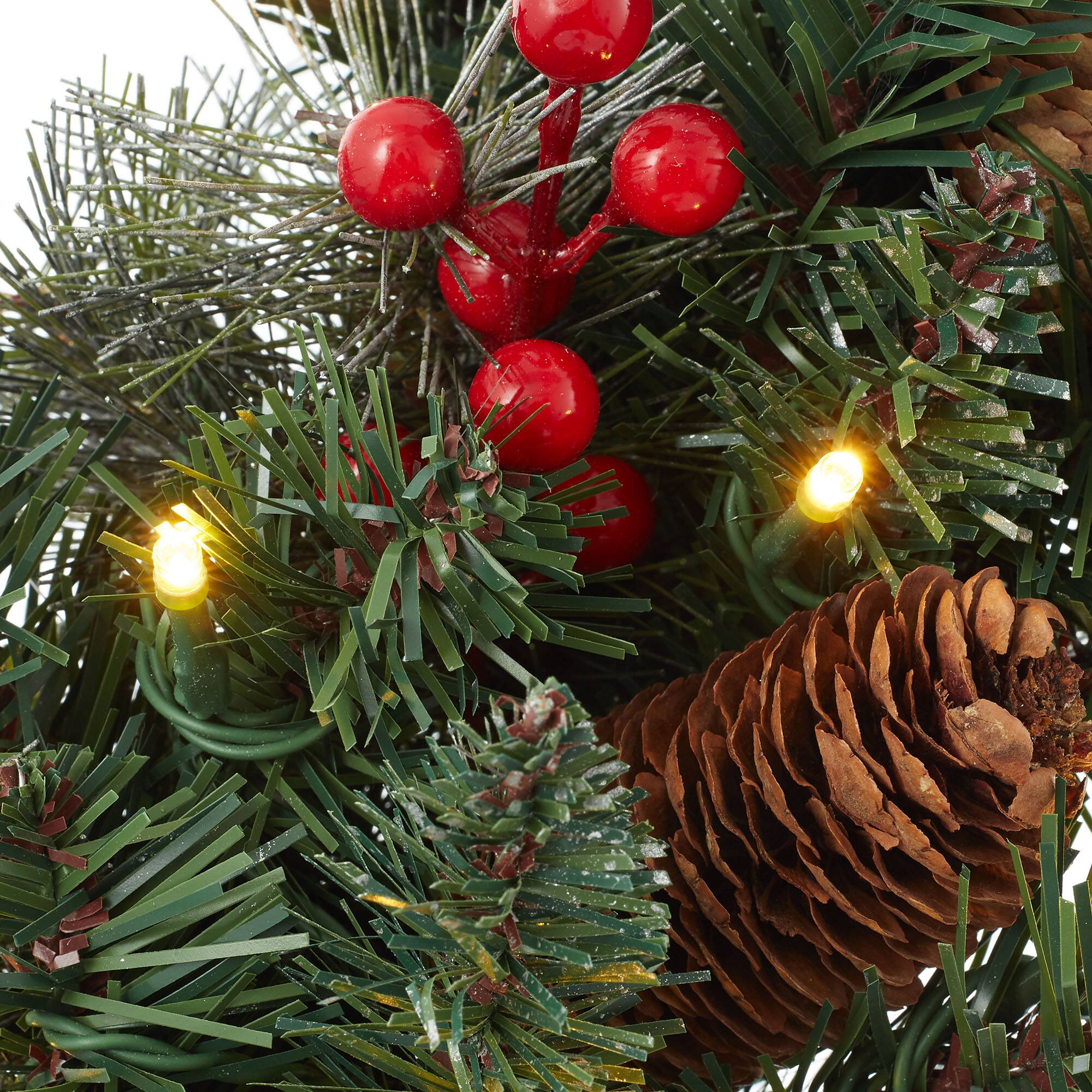 Alt View 5. Casafield - Green Fir Artificial Holiday Christmas Wreath Holiday Décor - Green Pinecones White Lights.