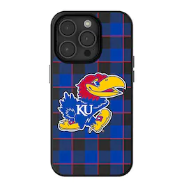 Keyscaper - NCAA - Kansas Jayhawks Plaid Magnetic Bump iPhone Case - 14 - Black