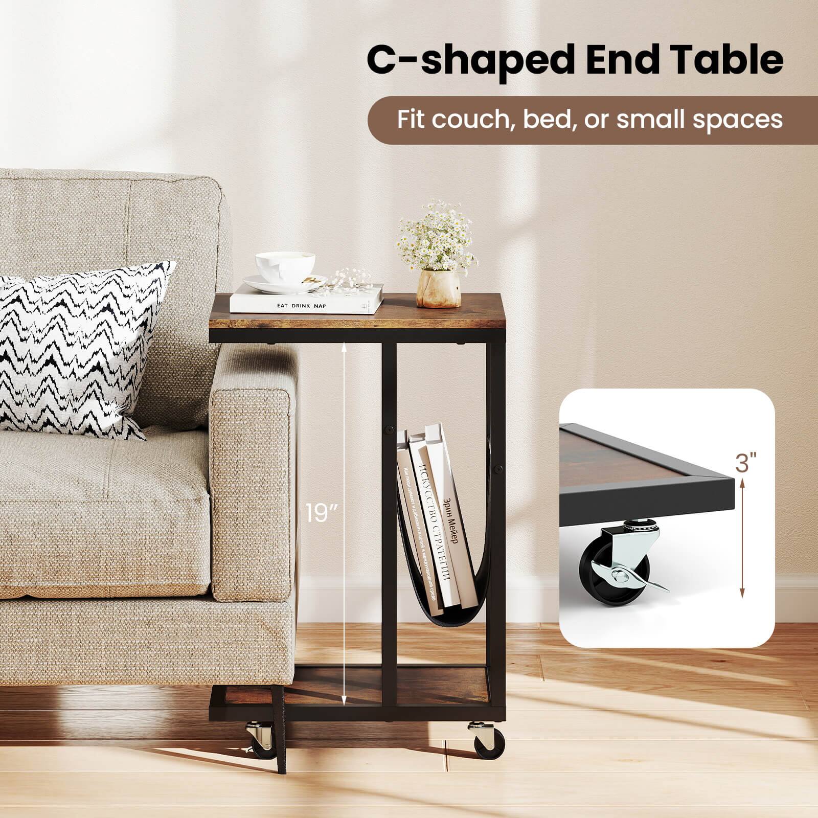 C-shaped End Table Fit couch, bed, or small spaces ... BRINE - 19" TICKS CCTBO  CT  T - 3"