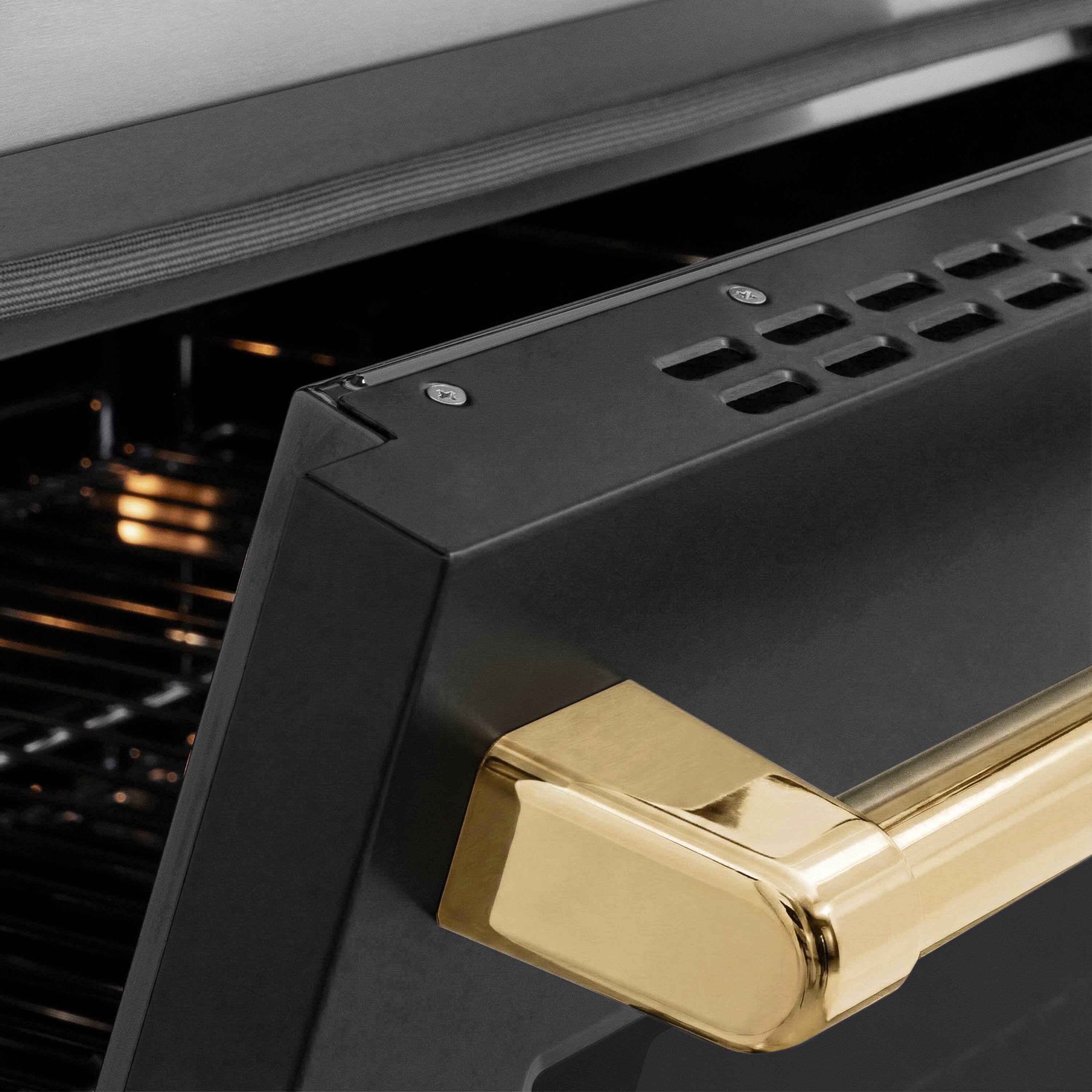 Alt View 4. ZLINE - Autograph 36 in. 5.2 cu. ft. Paramount Freestanding Induction Range with 5 Burners and Gold Accents with Black Door - Matte Black.