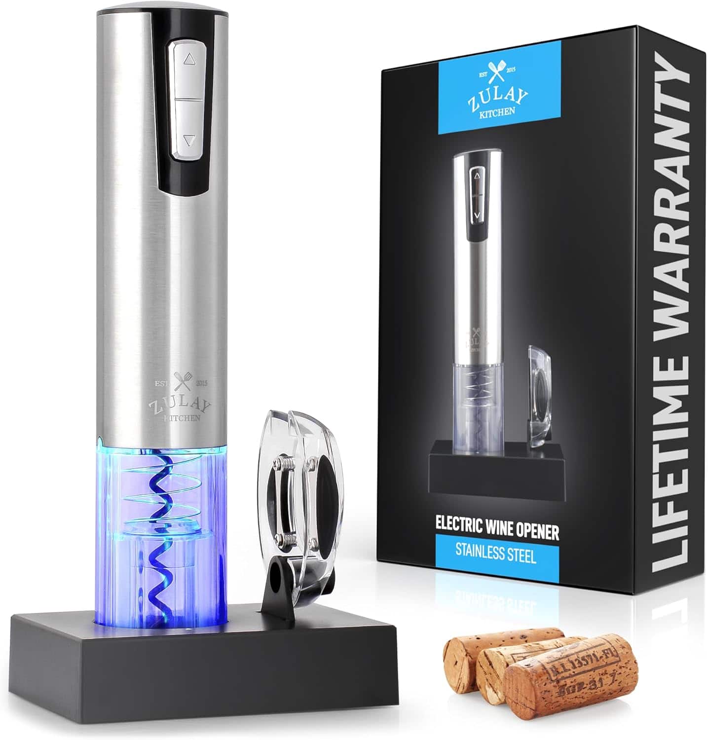 ZULAY KITCHEN  
EST 2015  

LIFETIME WARRANTY  

ELECTRIC WINE OPENER  
STAINLESS STEEL  

L13571-FL